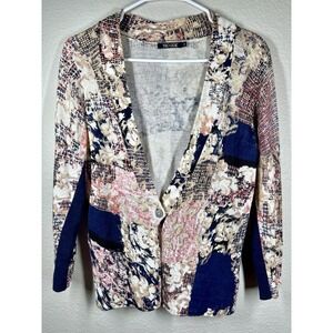 Nic + Zoe Medium Cardigan One Button Cotton Viscose Blend Multicolor Print